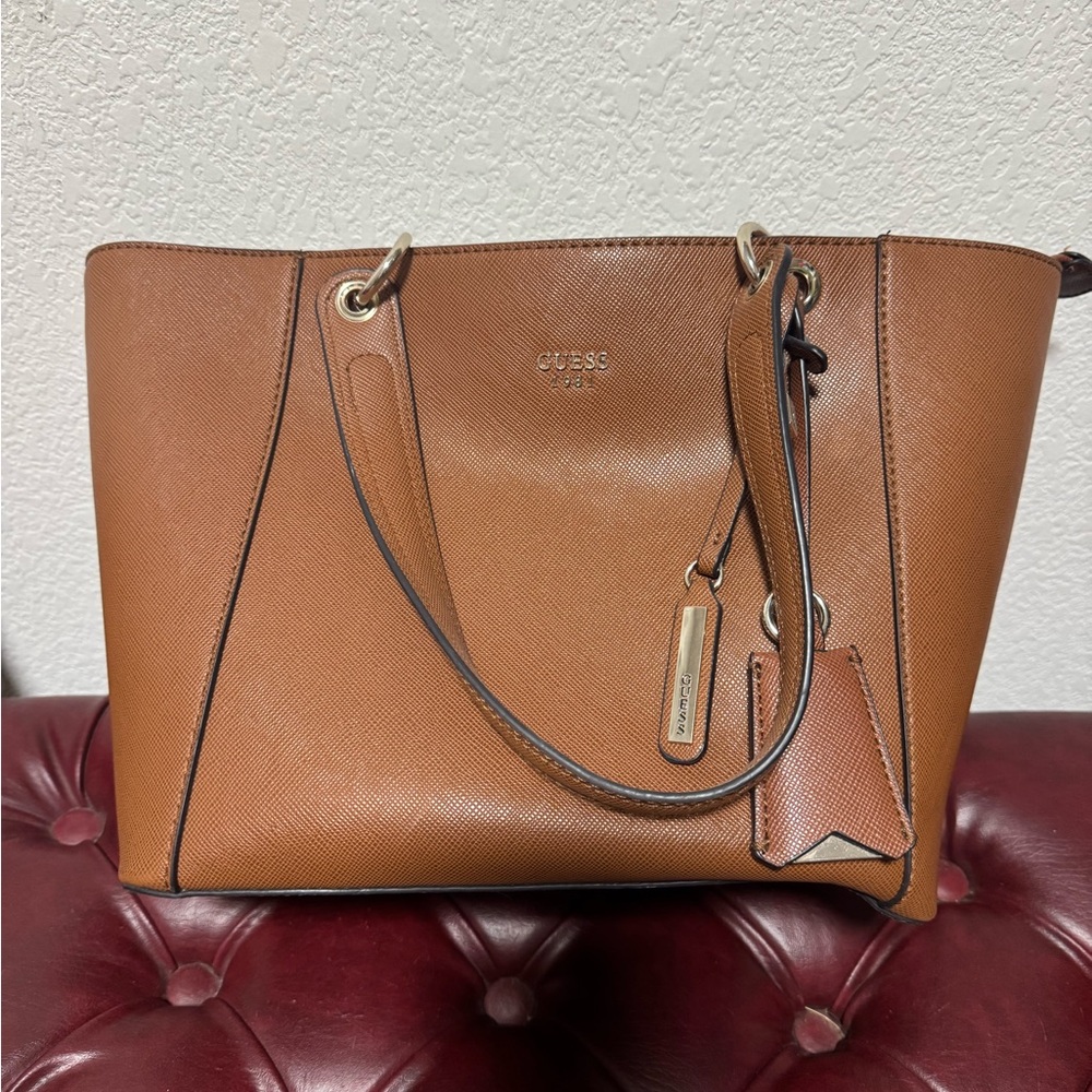 Guess Tan Leather Tote Bag